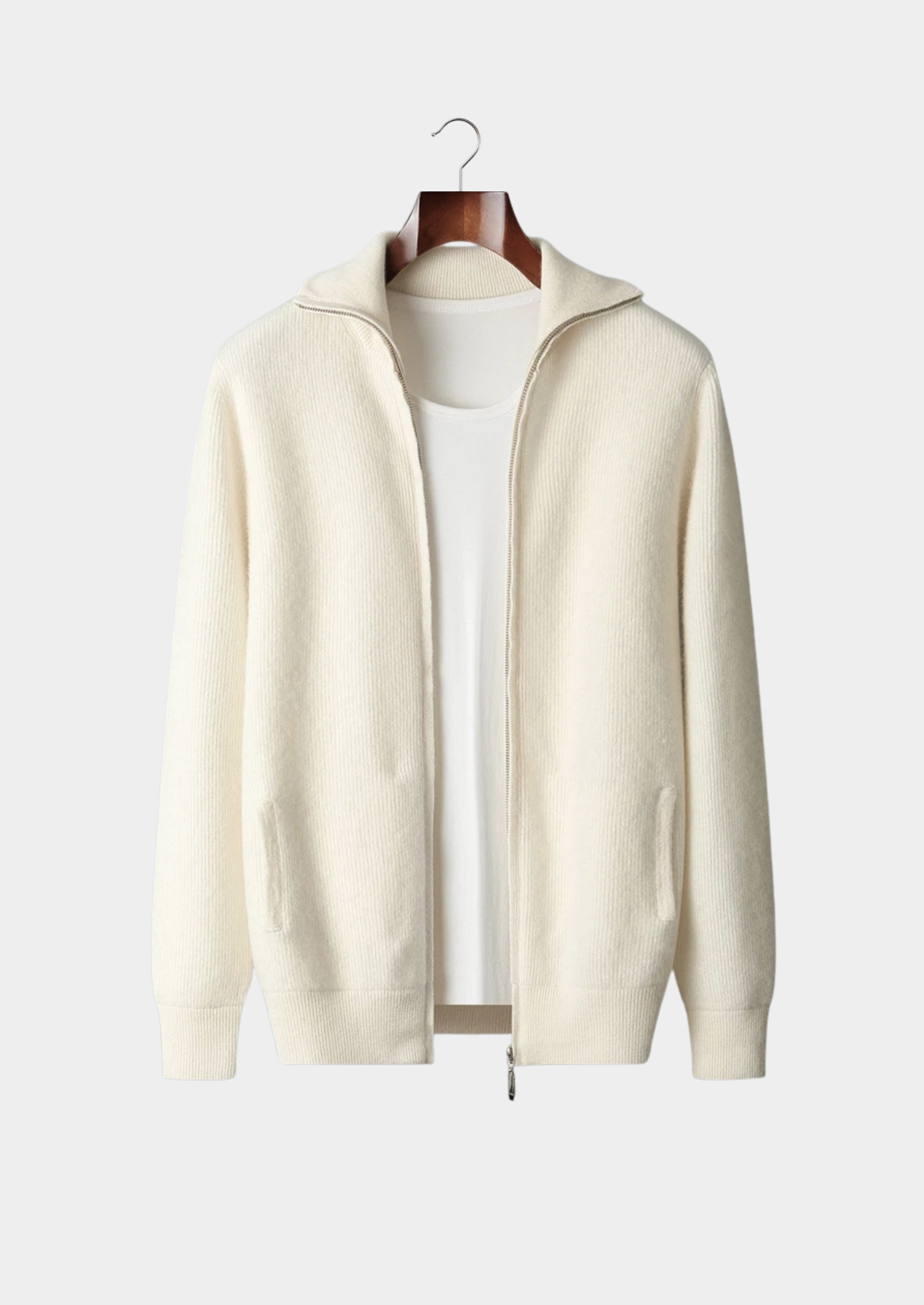 NOBA WOOL RIBBED ZIPPER CARDIGAN