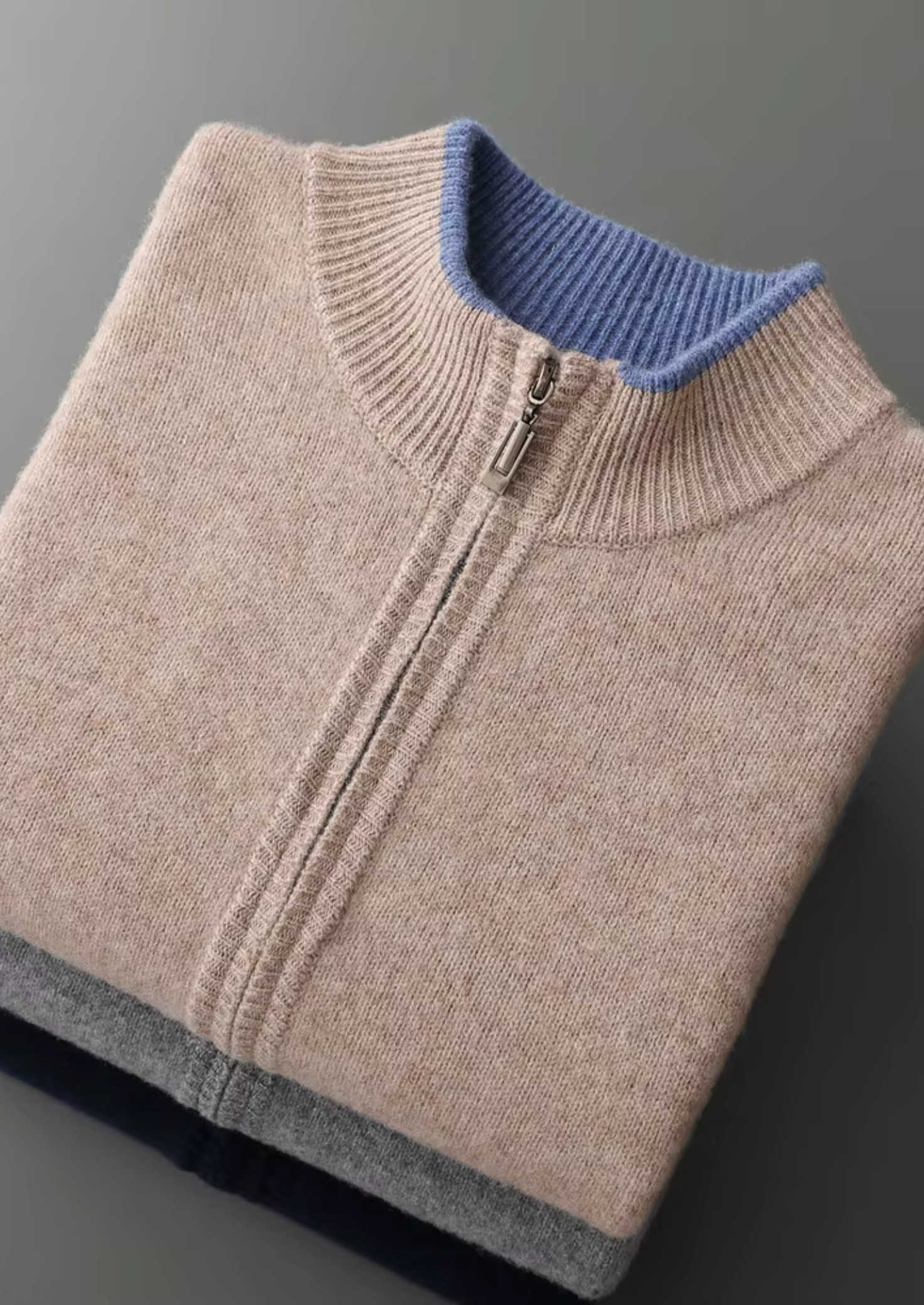 MERINO ZIP TWO-TONE CARDIGAN