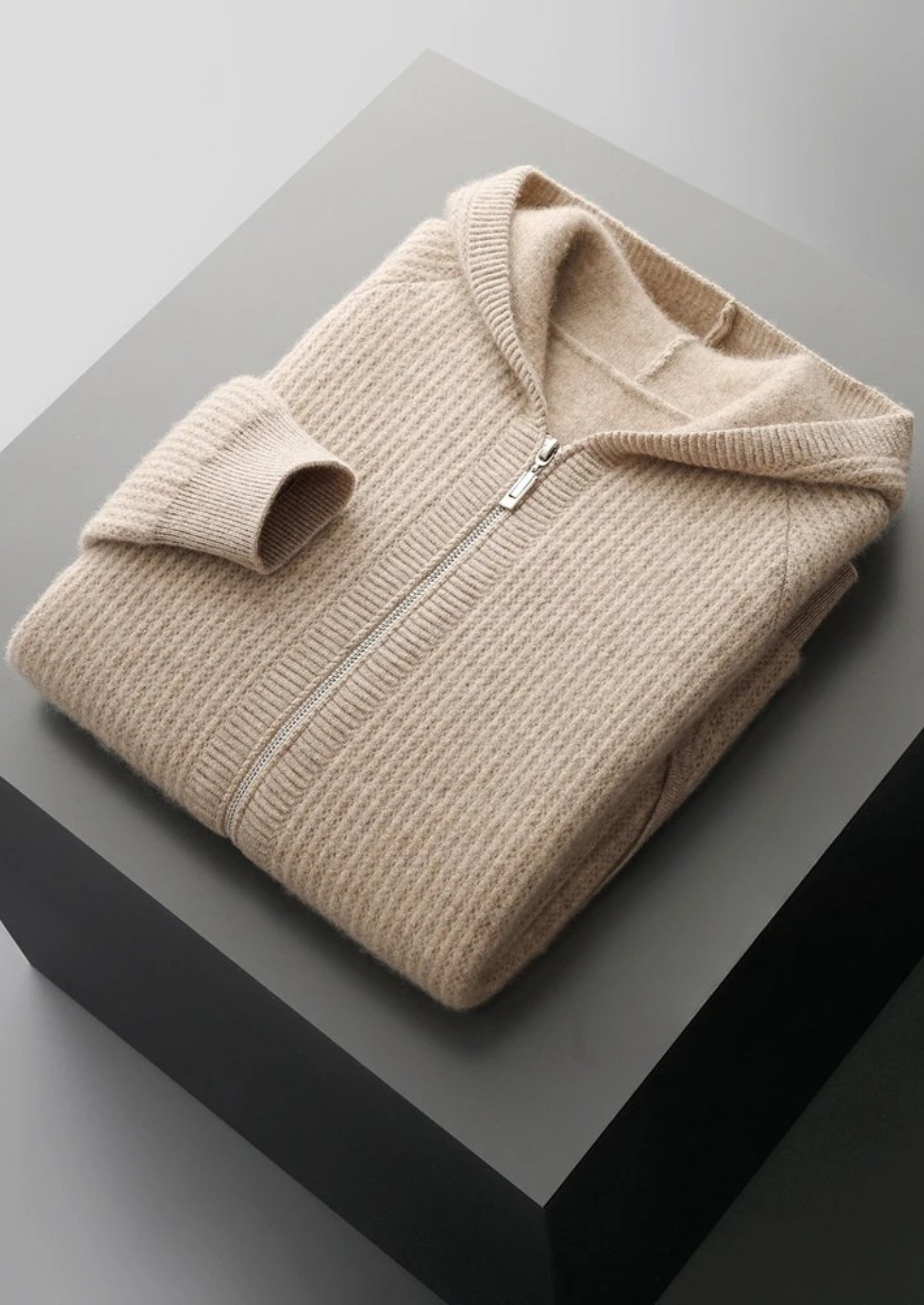 NOBA WOOL RIBBED ZIPPER HOODIE