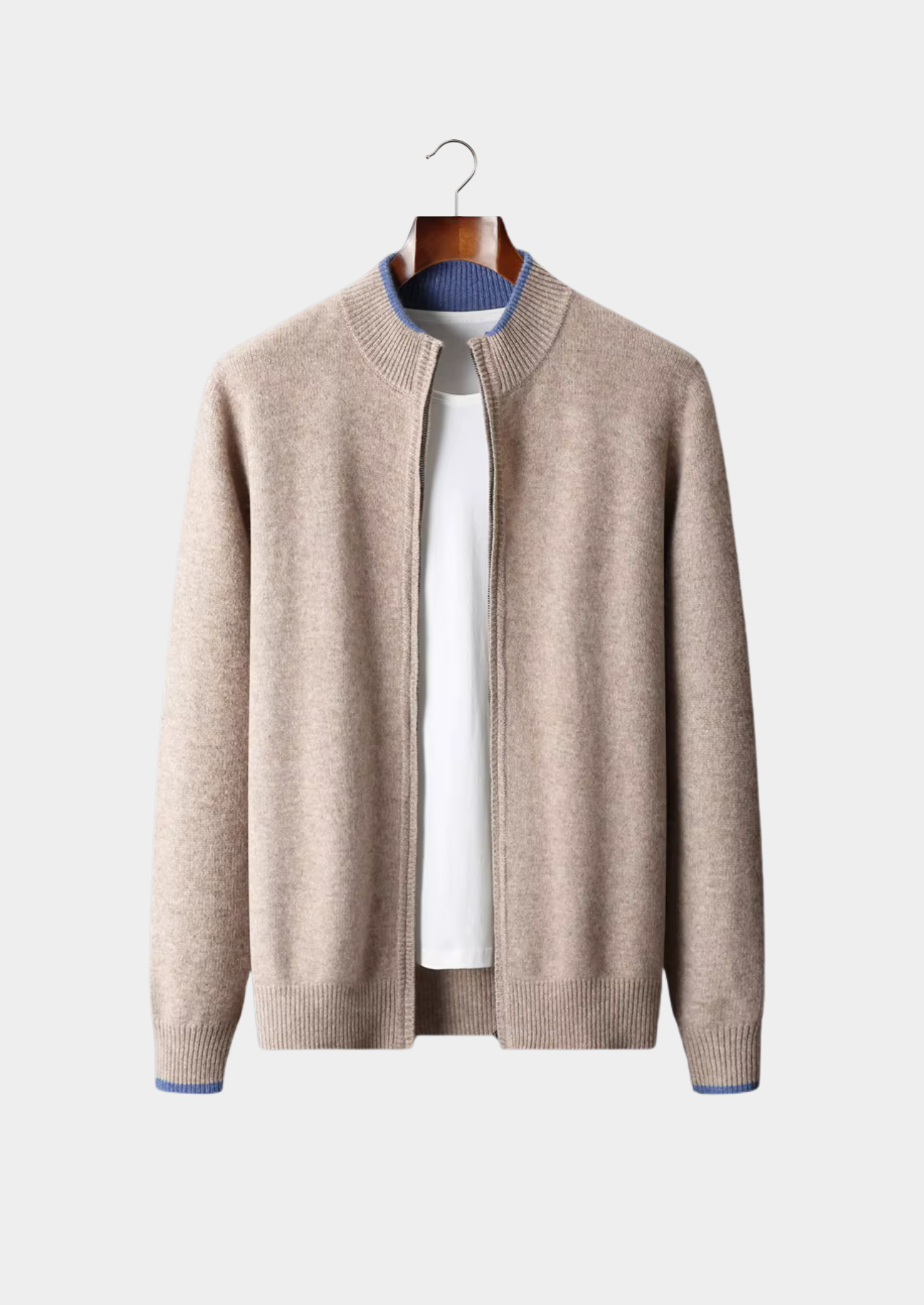 MERINO ZIP TWO-TONE CARDIGAN